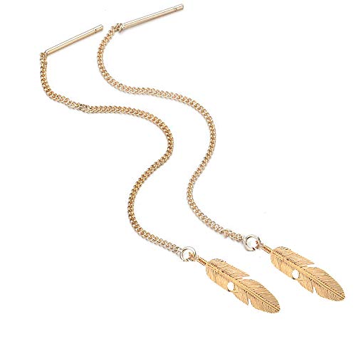 Threader Drop Earring Dangle Ear Long Bar Chandelier Tassel Chain Retro Triangle Crystal Ear Line Jewelry Feather