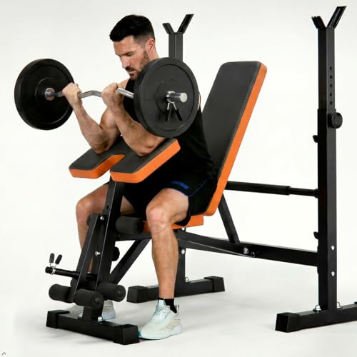YOLEO Adjustable Bench Press Set with Squat Rack, 6-in-1 Home Strength Training Bench for Incline...