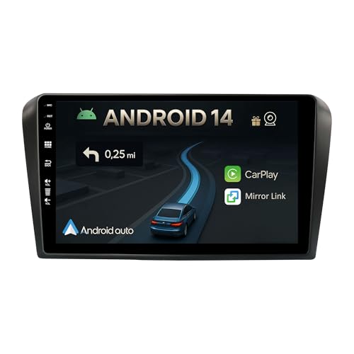 KECONSING 9\" Android 14 Autoradio für Mazda 3 2004-2012-mit Wireless Apple CarPlay|Android Auto|Mirror Link|GPS Navigation|Bluetooth 5.0|WiFi |USB|Navi|FM+Rückfahrkamera KECONSING 9\" Android 14 Autoradio für Mazda 3 2004-2012-mit Wireless Apple CarPlay|Android Auto|Mirror Link|GPS Navigation|Bluetooth 5.0|WiFi |USB|Navi|FM+Rückfahrkamera