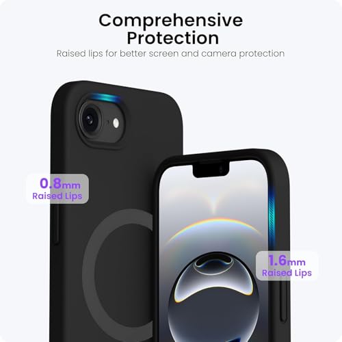 Image of DIZORO Magnetic Silicone Case Compatible for iPhone 16e 6.1-Inch, Compatible with MagSafe, Silky Soft Touch, Shock Absorbing Phone Cover with Camera Lens Full Protection - Black