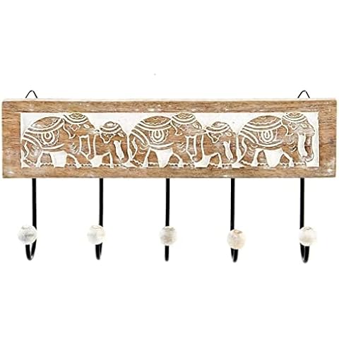 Dcasa Perchero Pared 5 Colgador Madera Tallada Elefante Cover