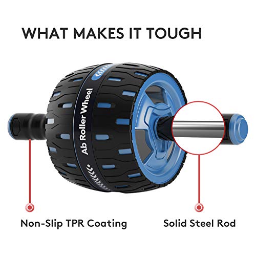 RUNWE Assistive Ab Roller Wheel for Abs Workout with Self-Rebound System and Knee Pad Used as Ab Wheel Exercise Equipment for Abdominal Exercise and Core Workout in Home Gym (Blue)