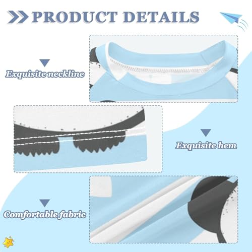 Boys Swing Shirts Panda Bear Blue Cartoon Rashguard Short Sleeve Kids T-Shirts Sun UPF 50+3