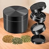 Generisch 4.9cm Klein Grinder Crusher mit Pollen Scraper 4-teilige Kräutermühle Manueller Gewürz Crusher für Kräuter, Kaffeebohnen, Chili Tragbare Metall Gewürzmühle (Schwarz) - PyR1