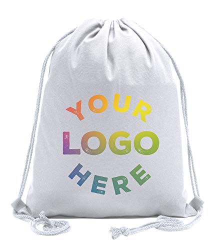Mato & Hash Wholesale Custom Drawstring Backpacks, Personalized Promotional Cotton Bags - 20PK White CE2725