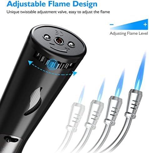 YZLighter Blow Torch Lighter,Windproof Fire Lighter Gas Refillable with Safe Lock,Visual Fuel Window Butane Flexible Jet Flame Lighter for Camping/Kitchen/BBQ/Candle Lighters (No Gas Included)