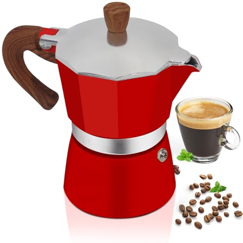 Image of Aluminum 6 Cup 300ml Moka Pot Express Coffee Maker Stovetop Espresso Colorful Coffeemaker Italian Classic Style Brewing Greca Cafe Mocha Machine for Cafeteras Lover Camping Travel and Home Use 10oz