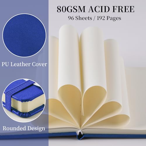 Image of 5x5 Pocket Sketch Book,80gsm Hardcover Art Sketchbook for Drawing Journal | PU Cover,Blank Paper,96Sheets /192Pages,Lay-Flat,Portable Travel Creation Paint Diary Memo Planner,Dry Media.Sapphire Blue