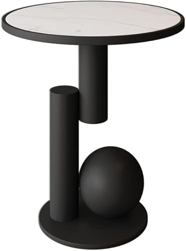 Mesa auxiliar redonda moderna de mármol de 15.7 pulgadas, mesa auxiliar decorativa (negro)
