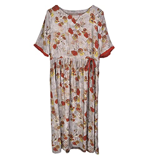 Robe midi en soie Hdhdeueh motif floral chic en taille XXXL pour femme