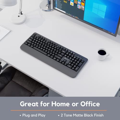 X9 Ergonomic Wireless Keyboard with Wrist Rest - Comfort Meets Productivity - USB Computer Keyboard Wireless with 104 Quiet Keys and 2 Tone Finish - PC Desktop and External Laptop Keyboard