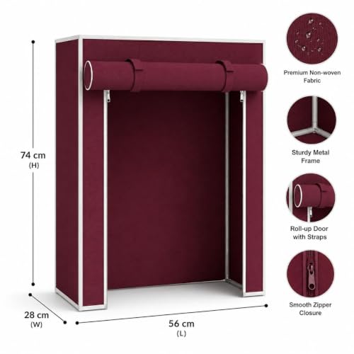 Image of EASY BUY Shoe Rack Cover only, 4 Shelves Cover with Zip Door Lock & Side Pocket| Space Saving Organizer for Clothes & Shoes 70 x 60 x 30 cm, Maroon