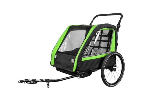 Fahrradanhänger Kinder für 1-2 Kinder, 2-in-1 Kinderfahrradanhänger & Kinderwagen bis 36 kg, 5-Punkt-Gurtsystem, 20 Zoll Räder, Schnellspannräder, Parking-System, sichere Fahrradkupplung