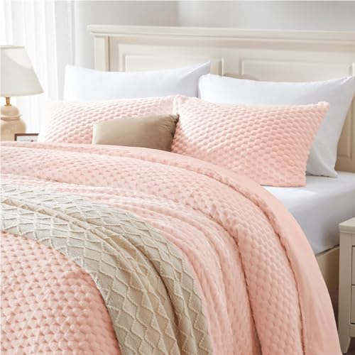 BEDELITE Fluffy Full Size Comforter Set - Pink Fleece Soft Comforter for Ful Size Bed, Luxury Warm Bedding Set for Winter, Fuzzy Bed Set 3 Pieces (1 Comforter, 2 Pillowcases)