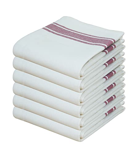 HOME COLORS.IN Cotton Ultra Absorbent And Quick Dry Towel (17 X 27 Inches, Pack Of 6), White With Red Stripes, 120 Gsm