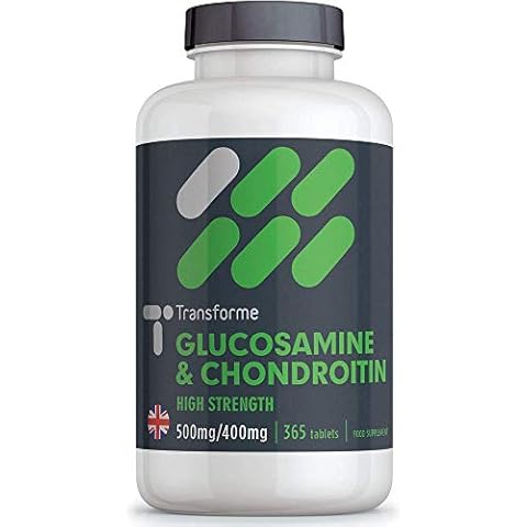 Glucosamine and Chondroitin 500mg/400mg High Strength Complex, 365 Tablets Up to 1 Year Supply, with Superior Chondroitin Sulphate (90% Potency), Gluten Free, by Transforme Cover