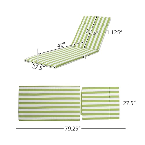 Christopher Knight Home Salem Outdoor Water Resistant Chaise Lounge Cushions, 2-Pcs Set, Green And White Stripe by Christopher Knight Home - Image 3