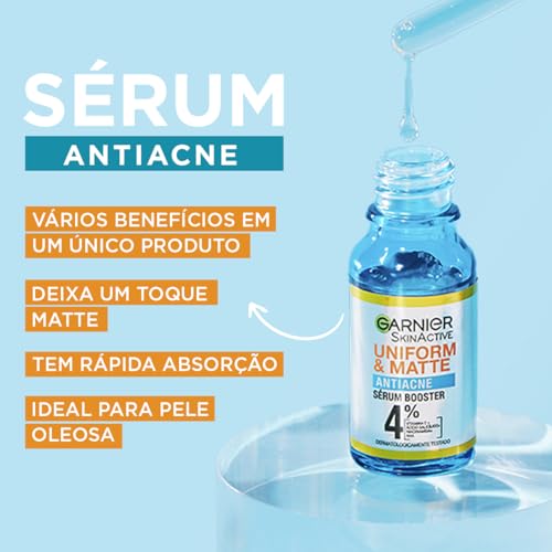 Garnier Sérum Antiacne Facial Uniform & Matte, Combate a Acne, Reduz Marcas, Controla a Oleosidade,