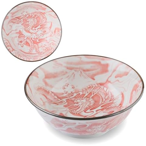 Mino Ware Japanese Bowls Made in Japan, Red Dragon Bowl, Donburi Bowl, Ramen Noodle Bowl, Large Ceramic Bowl, 8.1 inches, 44.9 fl oz Cover