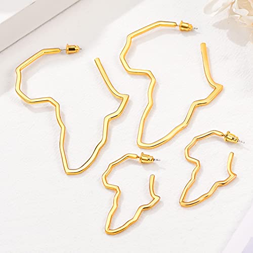 U7 African Map Earrings, Stainless Steel/Black/18K Gold Plated Exaggerated Hollow Out Earrings,Africa Dangle Earrings, Map of Africa Stud Earrings, Custom Name Earrings for Women3