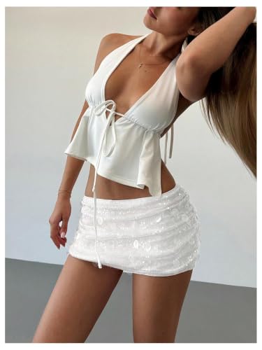Image of Floerns Women's Sequin Low Waist Mini Skorts Night Out Skirt Shorts