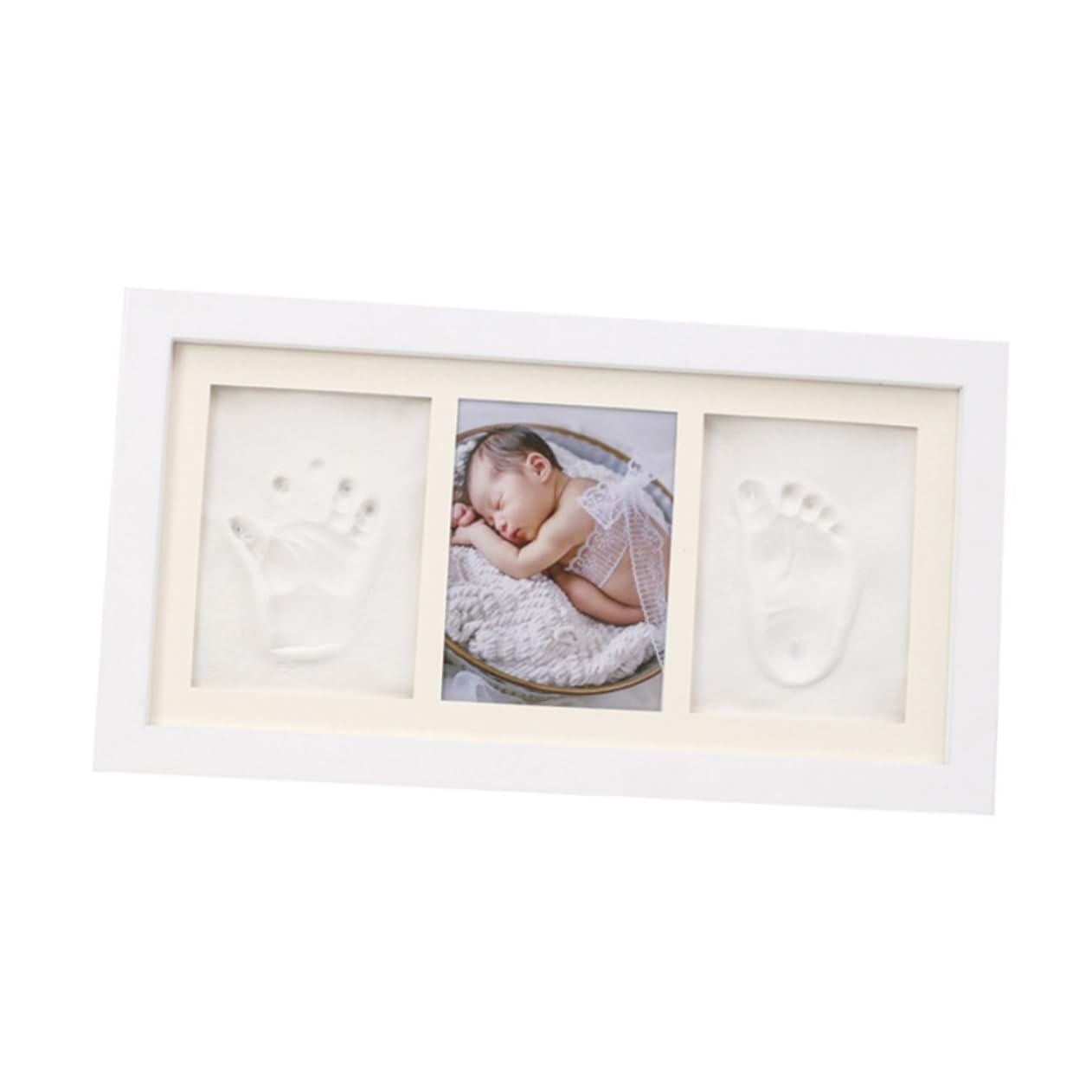 Toyvian Cornice Portafoto Legno Bianco per Impronte Mani e Piedi, Tampone Bianco Decorazione da Tavolo, del Ragazzo Ragazza per Salotto