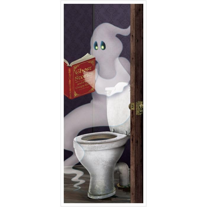Couvre-porte de toilettes fantôme déco halloween intérieur originale