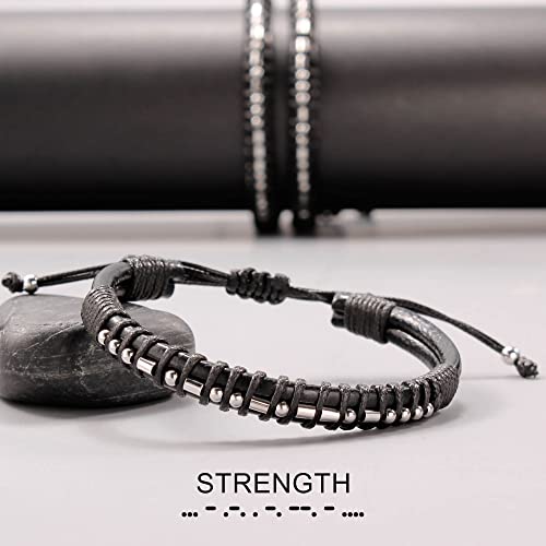 Inspirational Gifts for Men Morse Code Bracelets Mens Bracelets Graduation Gifts for Him Fathers Day Adjustable Leather Bracelet Motivational Birthday Annivesary Jewelry Stocking Stuffers for Men