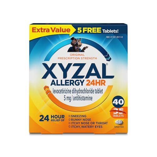 Xyzal 24 Hour Allergy Relief Medicine Original Prescription Strength Antihistamine Levocetirizine Dihydrochloride Tablets 5 mg 40 Count