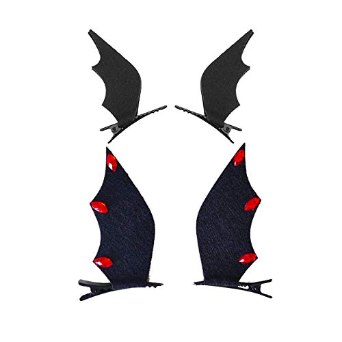 Halloween Horn Hair Clip Wing Pin Red Devil Horn HairClips Black Wing HairPin BDH02 (Wing Set-A)
