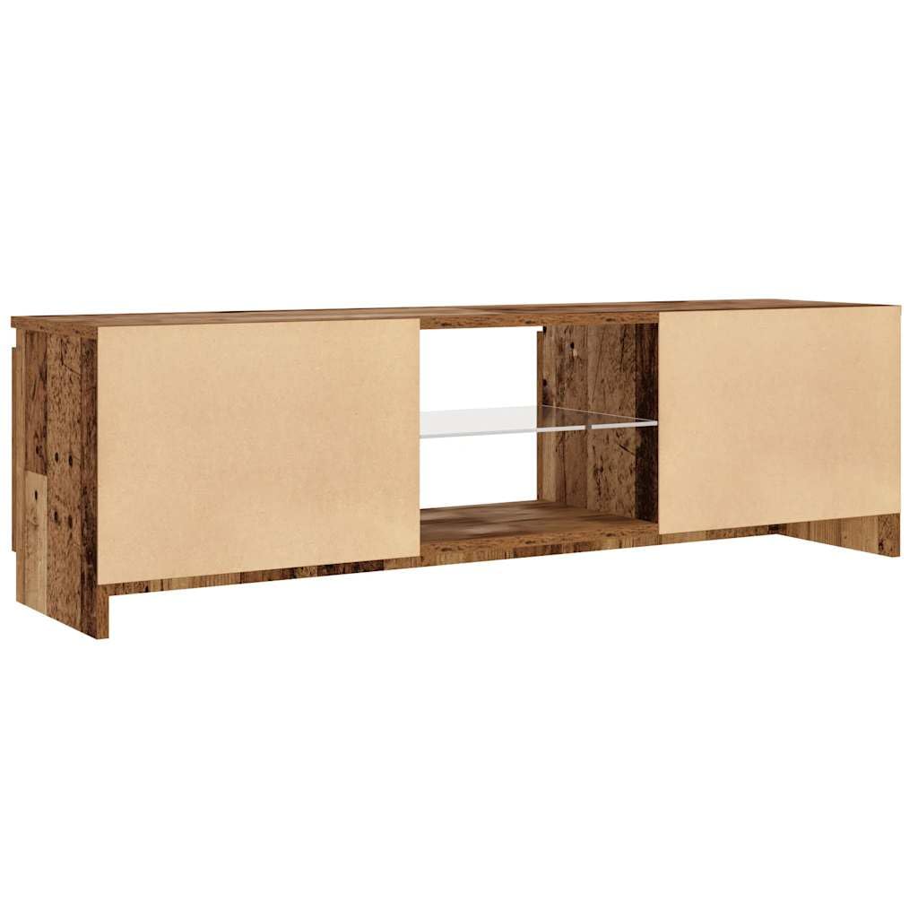 Szafka TV z diodami LED, wygląd starego drewna, 120 x 30 x 36 cm, wytrzymała uniwersalna podstawka pod telewizor do salonu, konsola medialna z oświetleniem RGB, uniwersalny stojak na telewizor