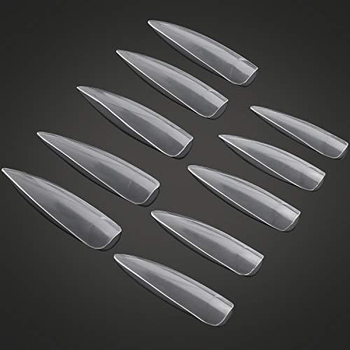 Clear Stiletto Nails 1000pcs Long Half Cover False Fake Nails Art Tips for Nail Salons and DIY Nail Art at Home, 10 Sizes