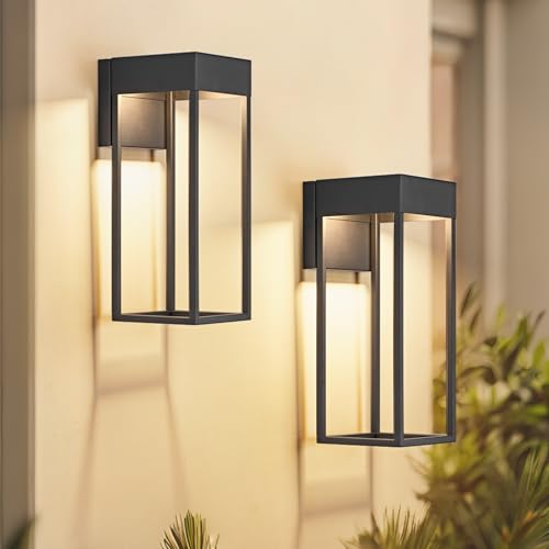 Image of LED Outdoor Wall Lights, Wall Mount Wall Sconces, 2 Packs | 3000K Hardwired, IP65 Waterproof Wall Lantern, Exterior Lighting Fixtures for Front Door Porch Garage Patio Garden