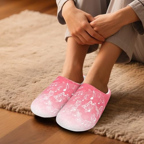 Jeiento Slippers for Women Warm Memory Foam Comfy Spa Slipper Indoor Outdoor ShoesMusic Note Pattern House Slippers with Anti Skid Sole4