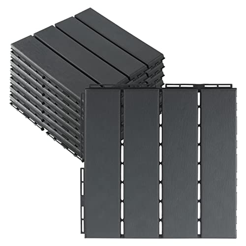 Zeonhei 8 Pcs 12 X 12 Inch Plastic Interlocking Deck Tiles, Patio Deck Tile, Wood Slat Composite Interlocking Decking Tile For Terrace Balcony Gazebo Pool #TOP25