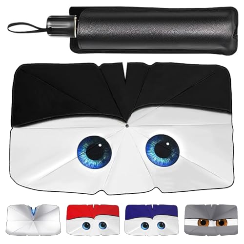 Zuquik Pare-Soleil de Voiture Universel pour berlines, SUV et monospaces, Motif Yeux charmants, avec Sac de Rangement, Protection Contre Les UV et la Chaleur, 145 x 79 cm,Noir