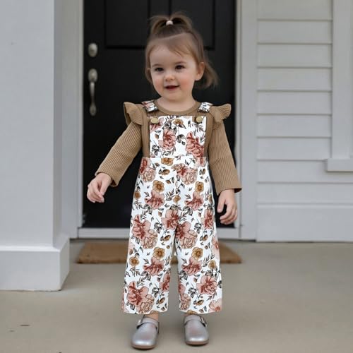 Newborn Baby Girl Fall Outfits Ribbed Long Sleeve Rompers Suspender Overalls Pants Sets Infant 2Pcs Clothes2