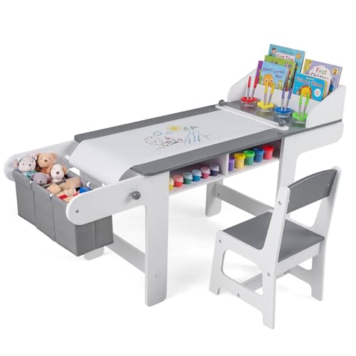 COSTWAY Mesa Infantil con Silla, Conjunto de Mesa y Silla Madera