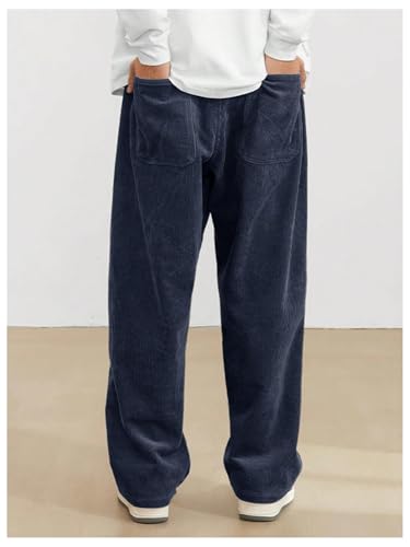 Image of AVANOVA Men's Black Front Tie Loose Fit Corduroy Baggy Long Slacks Chino Pants with Slant Pocket Simple Casual Trousers, Going Out (Code Pant 186)
