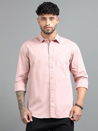 Image of Men Slim Fit Solid Spread Collar Casual Shirt