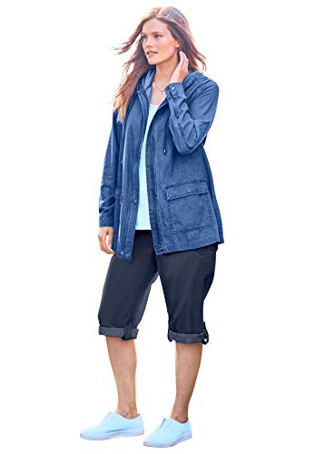 Woman Within Women's Plus Size Lightweight Hooded Jacket - 22/24, Medium Stonewash Blue #TOP3