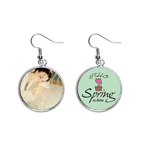Pendientes de primavera con colgante de pintura blanca de estilo tradicional chino