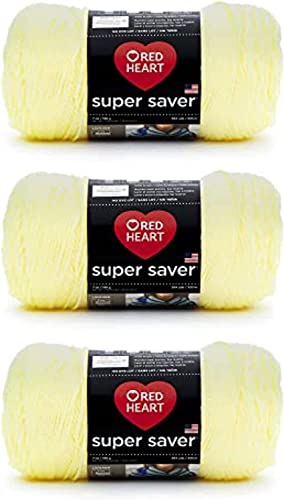 Image of Red Heart Super Saver Pale Yellow Yarn - 3 Pack of 198g /7oz - Acrylic - 4 Medium (Worsted) - 364 Yards - Knitting /Crochet