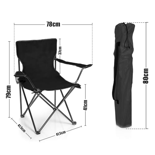 Image of VTOY KIMEE Folding Camping Chair | Supports 130kg | Alloy Steel Portable Foldable Chair with Cup Holder & Carry Bag | Beach Picnic Garden Outdoor