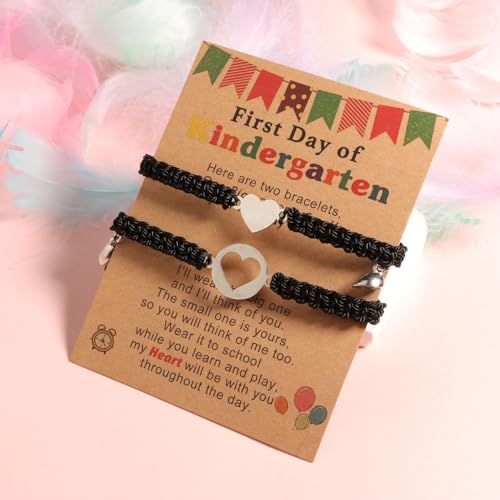 Image of First Day of Kindergarten Pre K Gifts for Mother Daughter,Mommy and Me Bracelet Matching Heart Bracelets Set for 2