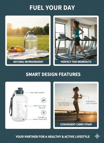 Image of Unbrecable 2.5 Liter Water Bottle with Times to Drink,Leakproof BPA Free & Time for Gym Office School Home -(Multicolor) (Transparent)