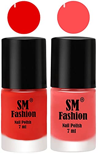 Image of Long Lasting Nail Polish | Nail Paint Combo 7 ml Each) - Set of 2 Fire Orange-Peach Pink