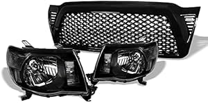 Black Clear Crystal Headlights Signal Lights NB + Dragon Mesh Front Hood Bumper Grill Grille For 05-11 Toyota Tacoma