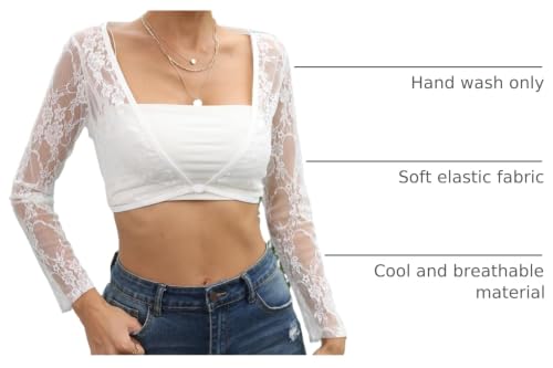 Image of Women's Crop Top Long Sleeve Shrug Lace Short Blouse Shrug Sexy Lace Lining Cardigan Sheer Cover Up