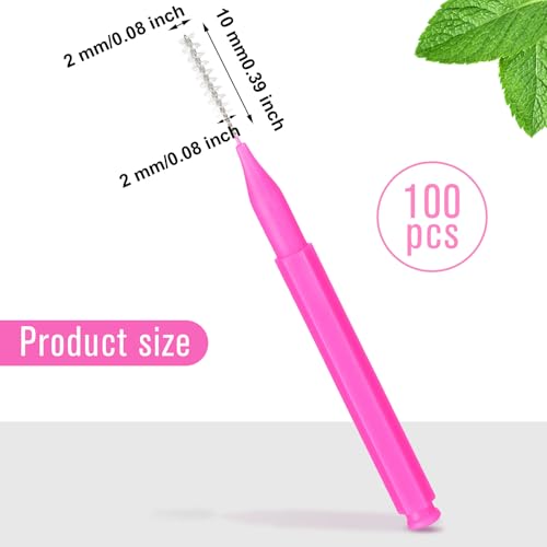 Image of Patelai 100 Pieces Braces Dental Brush for Cleaner Interdental Toothpick Dental Tooth Flossing Head Oral Hygiene Flosser Toothpick Cleaners Tooth Tool(Pink,Portable Size)